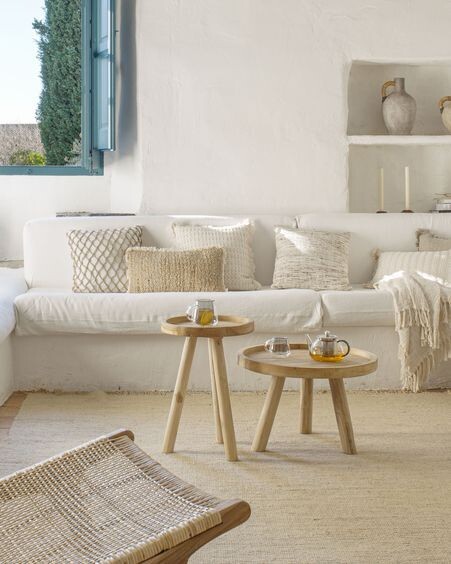 Mesa de centro redonda Glenda madera maciza teca Ø 55 cm