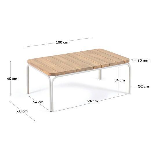 Mesa de centro Cailin madera maciza acacia patas acero galvanizado blanco 100x60cm FSC100%