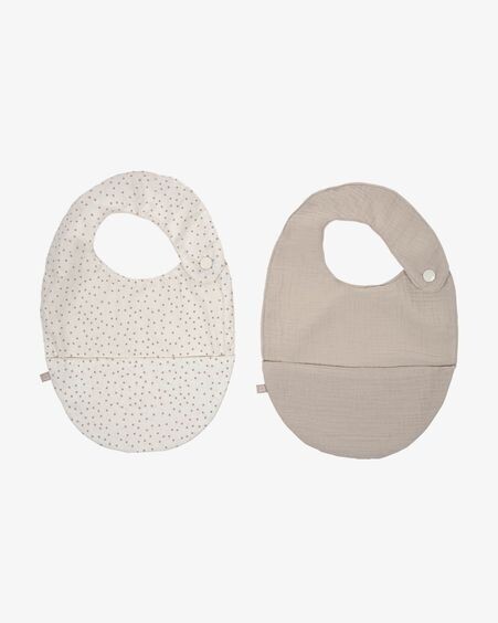 Set Maren de 2 baberos 100% algodón orgánico (GOTS) beige y topos rosa