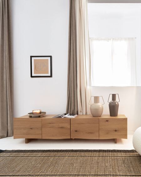 Mueble TV Rasha 4 puertas de chapa de roble acabado natural 200 x 49 cm