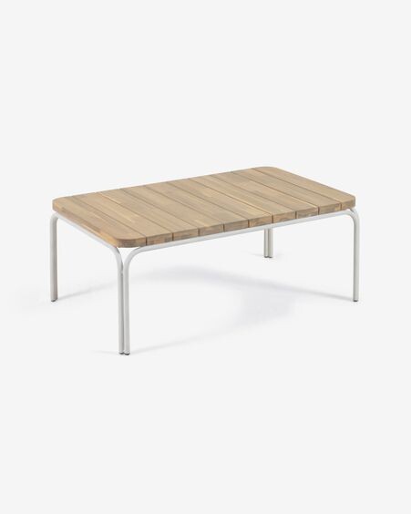 Mesa de centro Cailin madera maciza acacia patas acero galvanizado blanco 100x60cm FSC100%