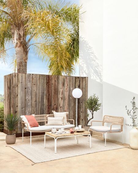 Mesa de centro Cailin madera maciza acacia patas acero galvanizado blanco 100x60cm FSC100%