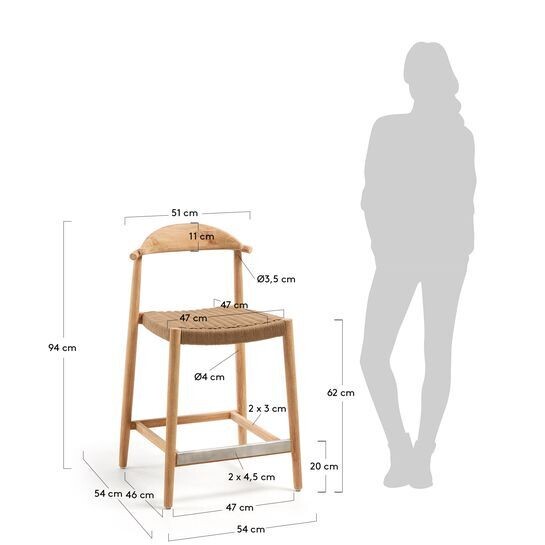 Taburete Nina madera maciza acacia altura 62 cm