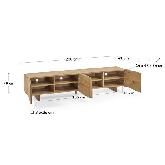 Mueble TV Rasha 4 puertas de chapa de roble acabado natural 200 x 49 cm