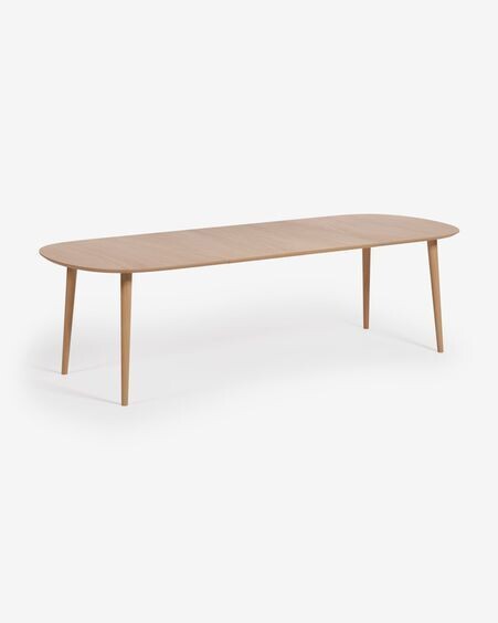 Mesa extensible Oqui en chapa de roble y patas de madera maciza Ø 160 (260) x 100 cm