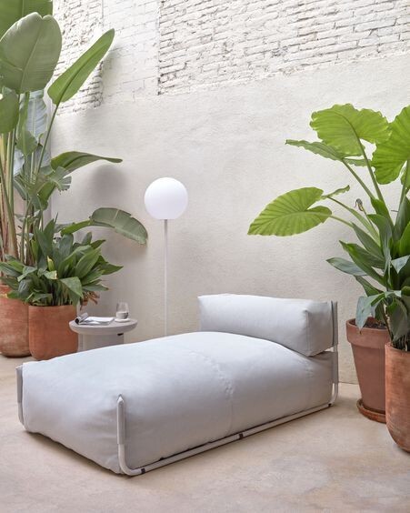 Puf sofá modular longue con respaldo exterior Square gris claro aluminio blanco 165x101 cm