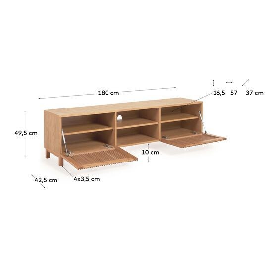 Mueble TV Beyla 2 puertas de madera maciza y chapa de roble 180x49,5 cm FSC 100% FSC 100%