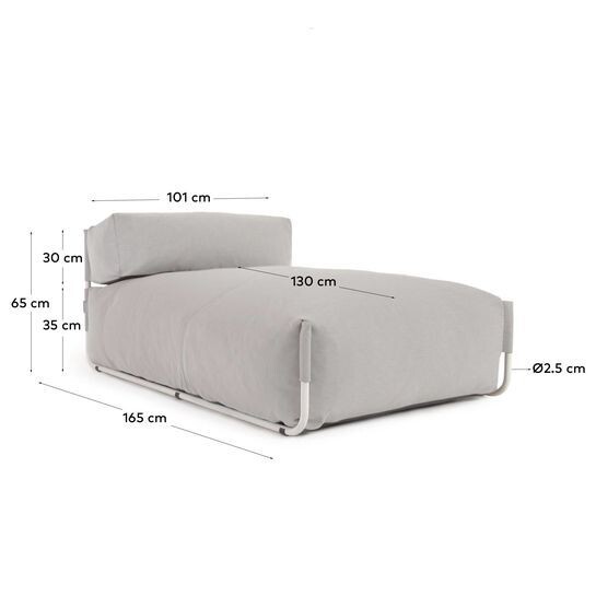 Puf sofá modular longue con respaldo exterior Square gris claro aluminio blanco 165x101 cm