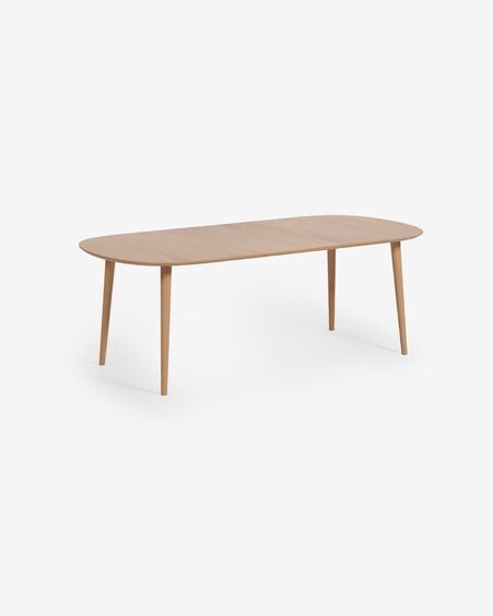 Mesa extensible Oqui en chapa de roble y patas de madera maciza Ø 160 (260) x 100 cm