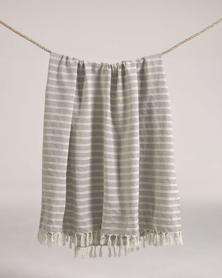 Manta Sweeney 100% algodón rayas blanco y gris 170 x 130 cm