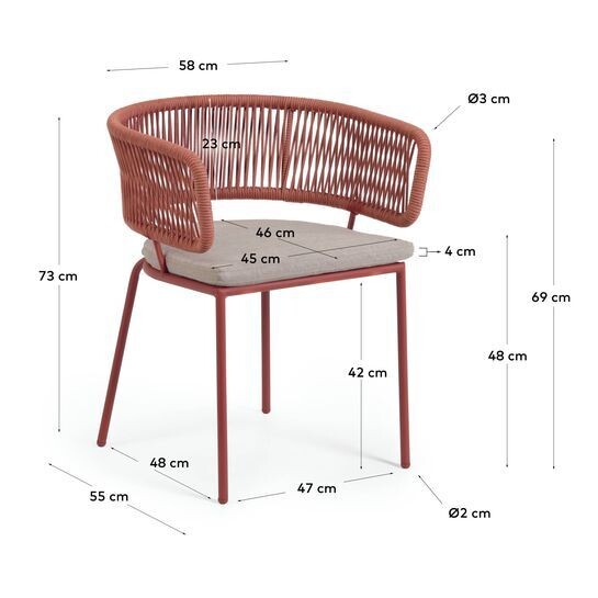 Silla Nadin de cuerda terracota y patas de acero galvanizado