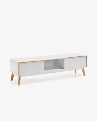Mueble TV Melan lacado blanco y madera maciza de caucho 150 x 45 cm
