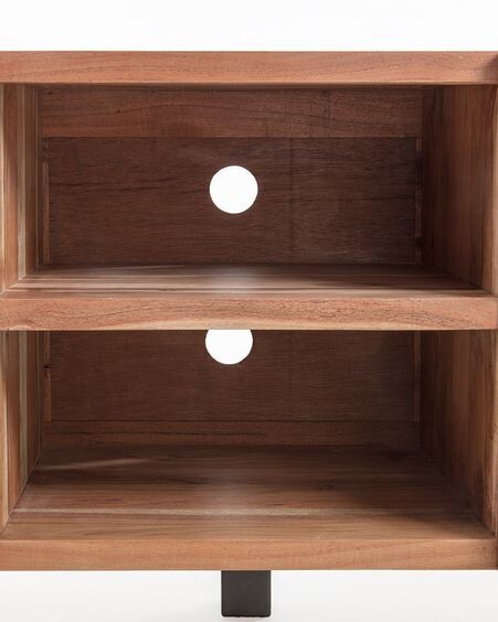 Mueble TV Uxia de madera maciza de acacia y acero acabado negro 160 x 65 cm