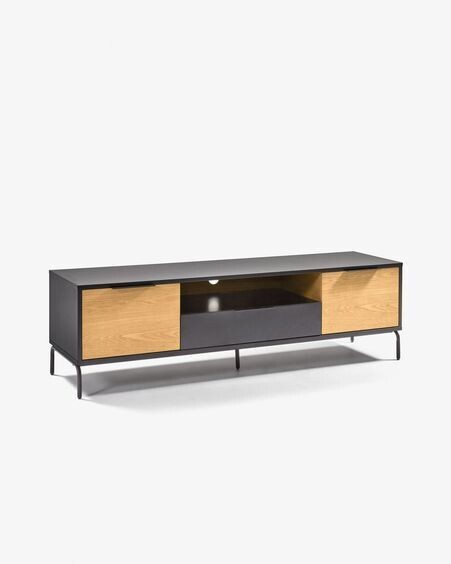 Mueble TV Savoi DM lacado negro y acero acabado negro 170 x 50 cm