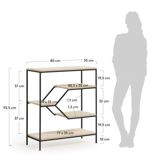 Estantería Push de madera maciza de mango y acero negro 80 x 93,5 cm