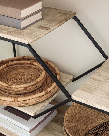 Estantería Push de madera maciza de mango y acero negro 80 x 93,5 cm