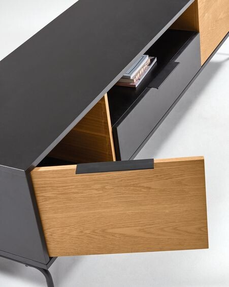 Mueble TV Savoi DM lacado negro y acero acabado negro 170 x 50 cm