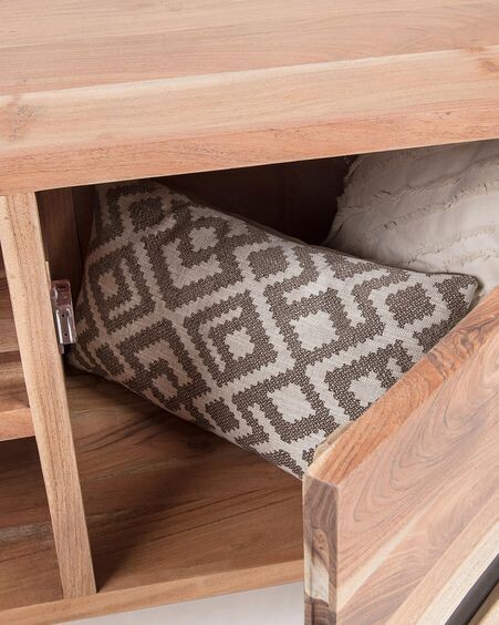 Mueble TV Uxia de madera maciza de acacia y acero acabado negro 160 x 65 cm