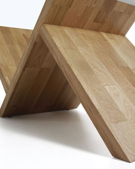 Mesa de centro Waley cristal y estructura de madera maciza de roble 120 x 70 cm
