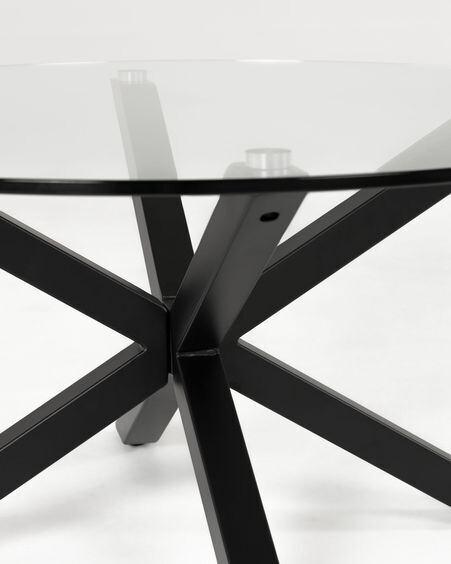 Mesa redonda Full Argo de cristal y patas de acero acabado negro Ø 119 cm