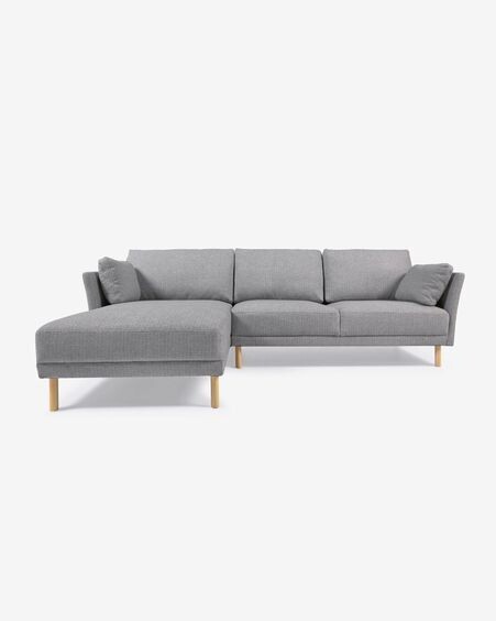 Sofá Gilma 3 plazas con chaise longue derecho/izquierdo gris claro y patas natural 260 cm