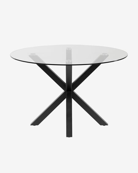 Mesa redonda Full Argo de cristal y patas de acero acabado negro Ø 119 cm