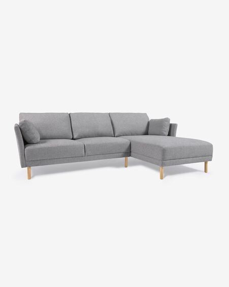 Sofá Gilma 3 plazas con chaise longue derecho/izquierdo gris claro y patas natural 260 cm