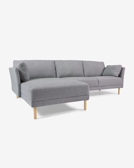 Sofá Gilma 3 plazas con chaise longue derecho/izquierdo gris claro y patas natural 260 cm