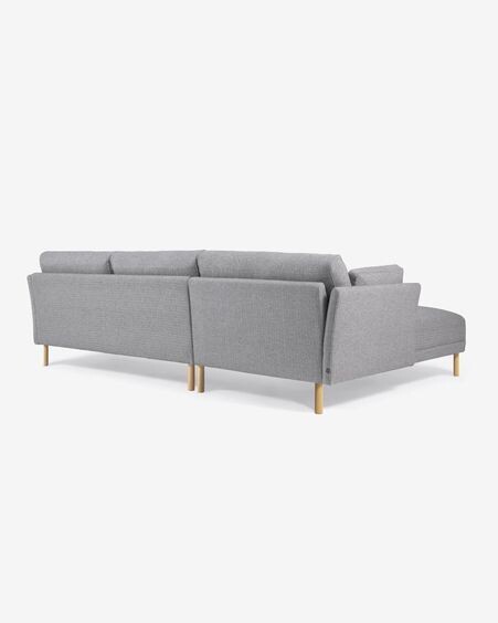 Sofá Gilma 3 plazas con chaise longue derecho/izquierdo gris claro y patas natural 260 cm