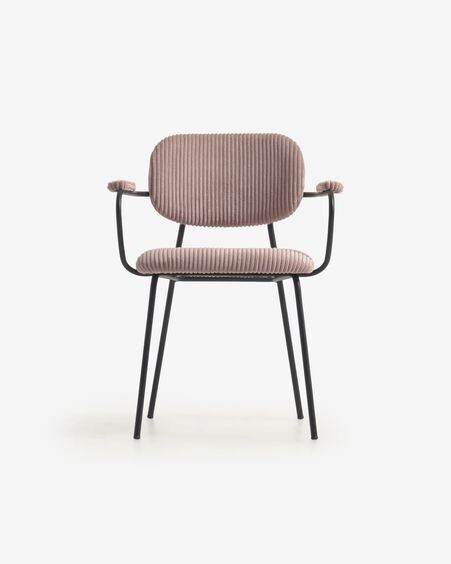 Silla Auxtina de pana gruesa rosa y metal negro