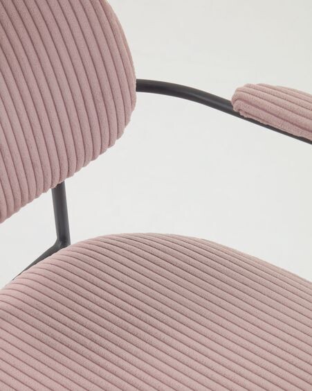 Silla Auxtina de pana gruesa rosa y metal negro