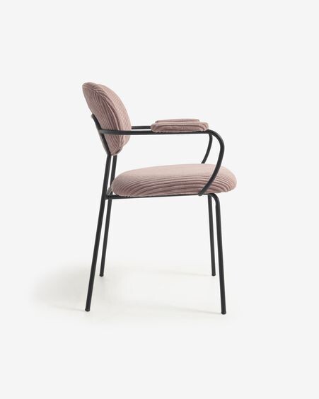 Silla Auxtina de pana gruesa rosa y metal negro