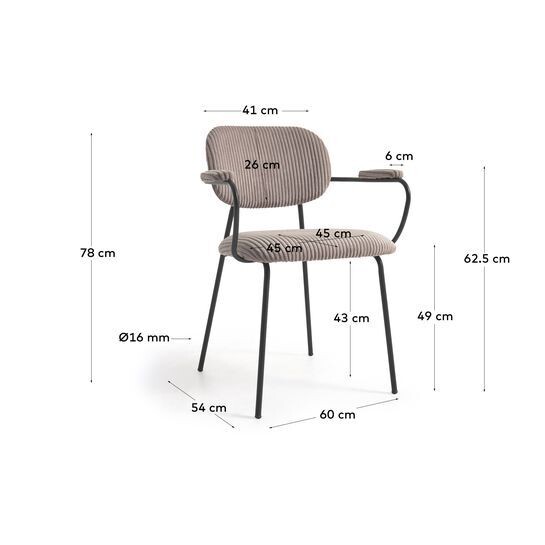Silla Auxtina de pana gruesa rosa y metal negro