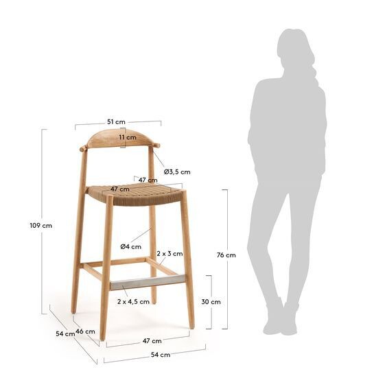 Taburete Nina madera maciza acacia altura 76 cm