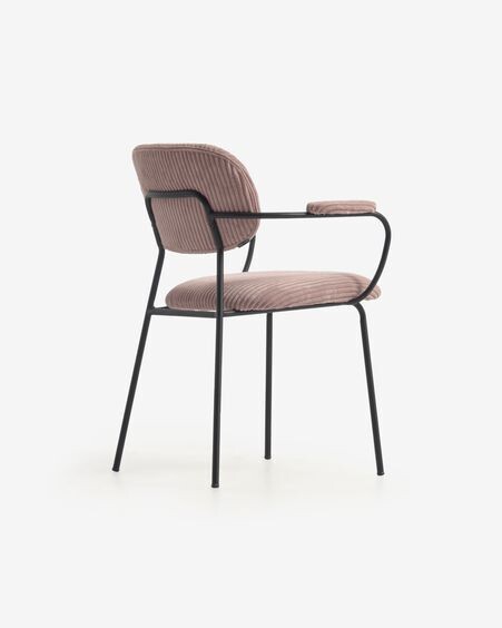 Silla Auxtina de pana gruesa rosa y metal negro