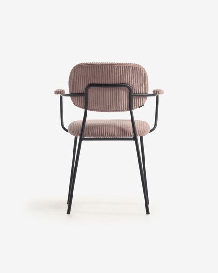 Silla Auxtina de pana gruesa rosa y metal negro