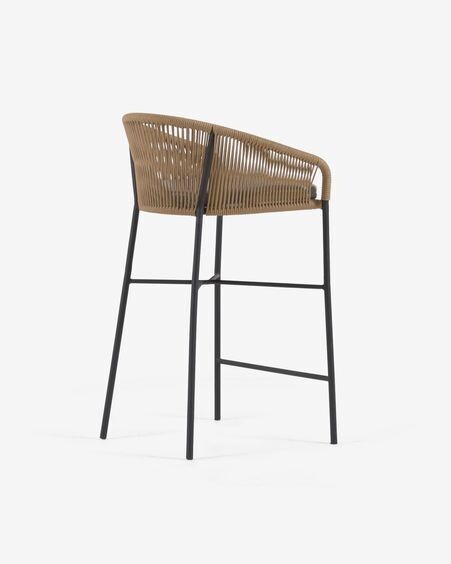 Taburete Yanet de cuerda beige y acero galvanizado altura 80 cm