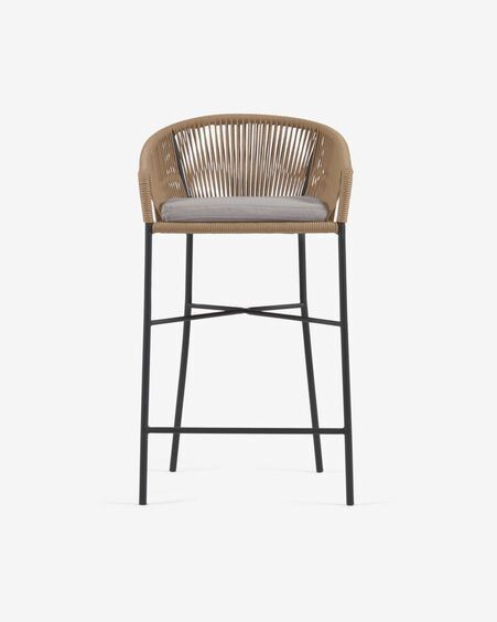 Taburete Yanet de cuerda beige y acero galvanizado altura 80 cm
