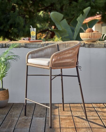 Taburete Yanet de cuerda beige y acero galvanizado altura 80 cm