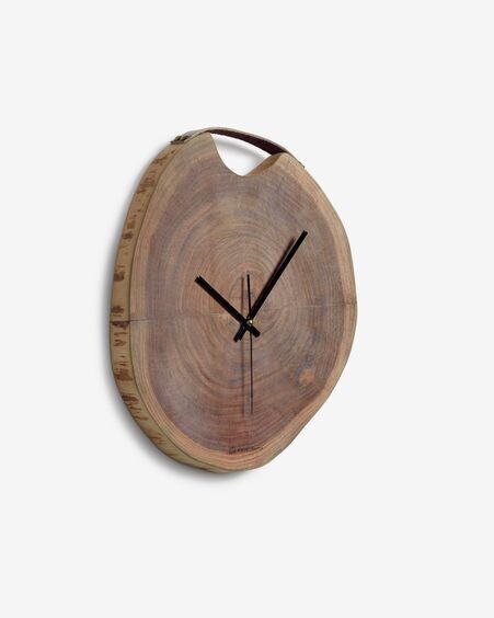 Reloj de pared redondo Yuliana de madera maciza de acacia Ø 30 x 35 cm