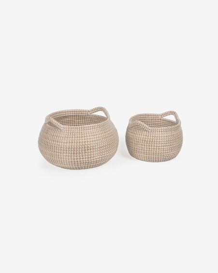 Set Elis de 2 cestas de fibras naturales con acabado natural y blanco