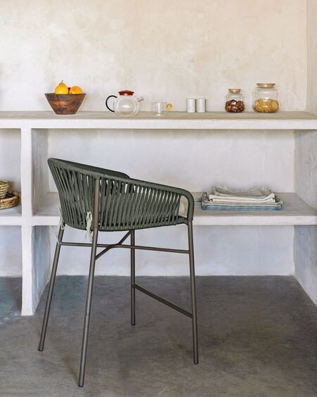 Taburete Yanet de cuerda verde y acero galvanizado altura 65 cm