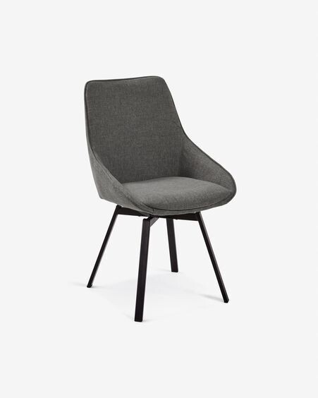 Silla giratoria Jenna gris oscuro y patas de acero acabado negro