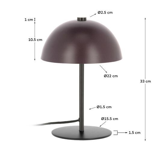 Lámpara de mesa Aleyla de metal con acabado granate