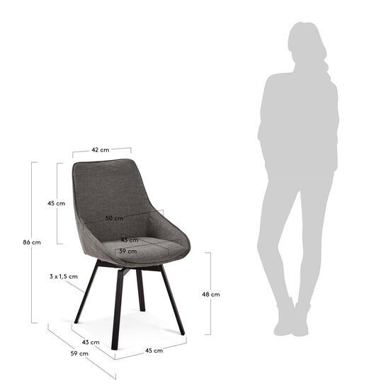 Silla giratoria Jenna gris oscuro y patas de acero acabado negro