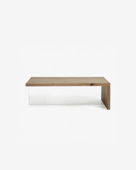 Mesa de centro Tulsi madera maciza de roble y cristal 120 x 70 cm