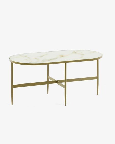 Mesa de centro Elisenda cristal blanco y estructura de acero acabado dorado 100 x 50 cm