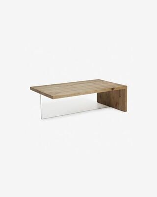 Mesa de centro Tulsi madera maciza de roble y cristal 120 x 70 cm