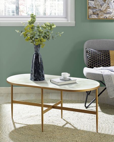 Mesa de centro Elisenda cristal blanco y estructura de acero acabado dorado 100 x 50 cm