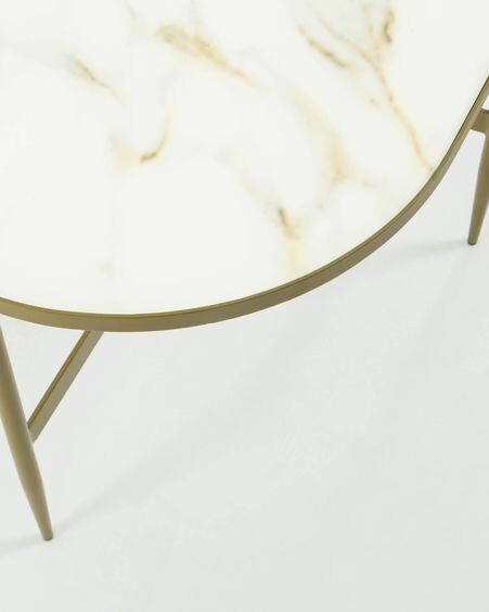 Mesa de centro Elisenda cristal blanco y estructura de acero acabado dorado 100 x 50 cm